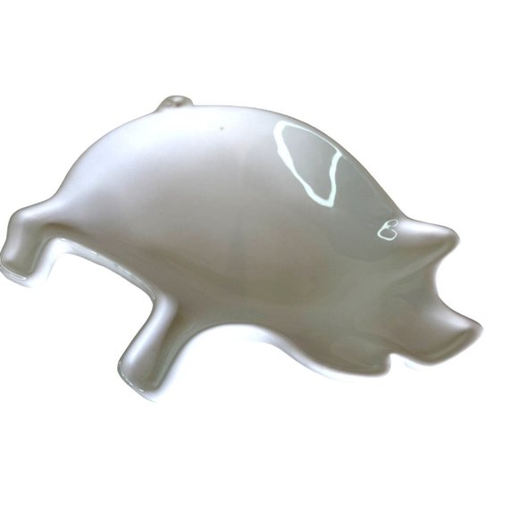 Pig Dish Relish Trinket Tray Ceramic Plate White 9" x 7.25" x 1.75" by Box 51 - Picture 2 of 5